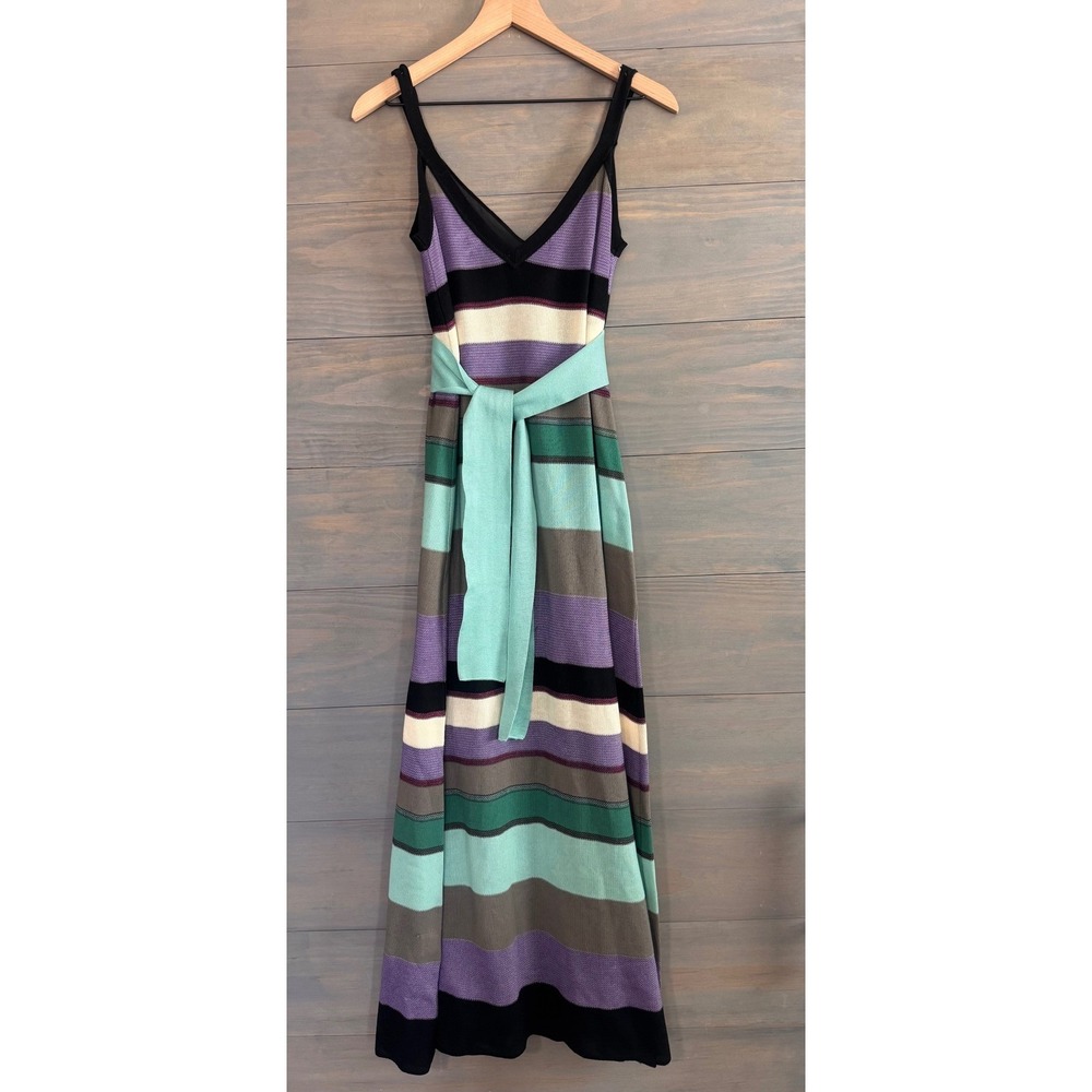 M Missoni Striped Knit Maxi Dress Purple Turquoise Sleeveless V-Neck Sz 6 IT 42 - Picture 3 of 9